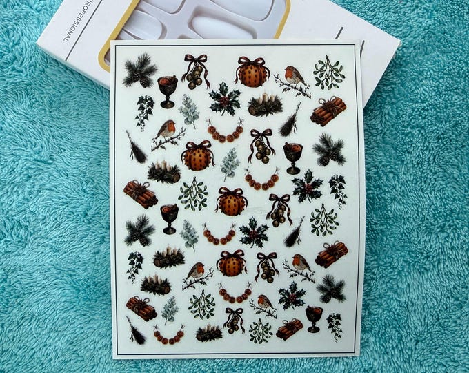 Christmas nail stickers, winter witch nails, holly and mistletoe wreath nail art, water-slide decals
