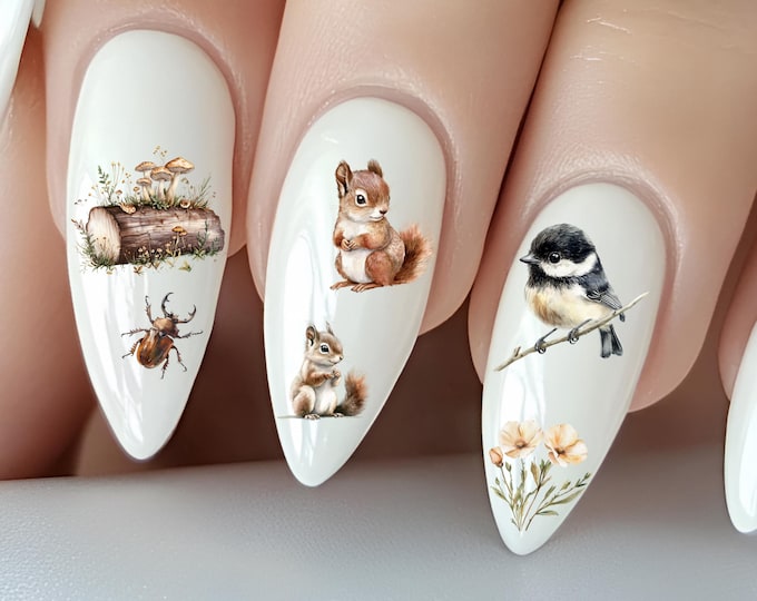Forest Animals Water Nail Stickers – Water Decals for Nails – Cute Animals, Nature, Squirrel, Bear, Hedgehog