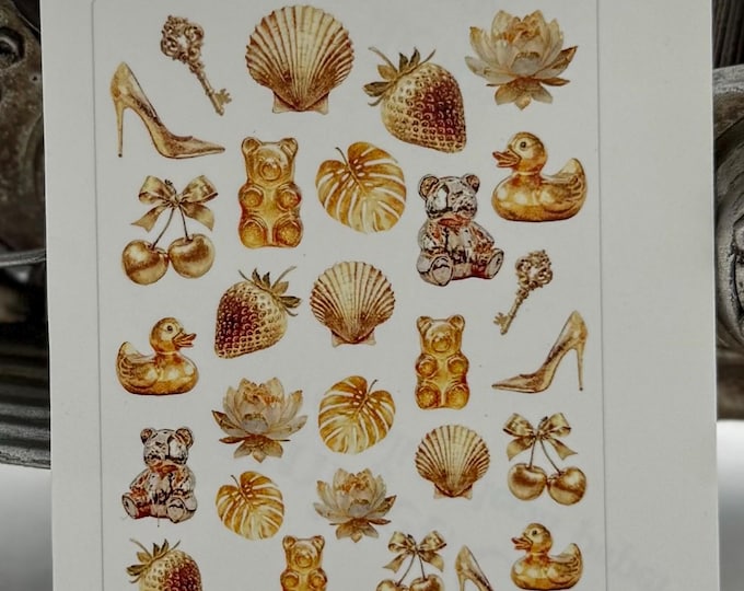 Luxury, gold nail stickers, gold nails, luxury nail art, waterslide decals, nail stickers, glamorous nails, metallic gold