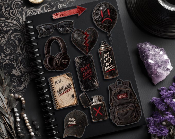 Quirky Grunge-Style Stickers, Mood Labels, and Notes – Available in 2 Sizes