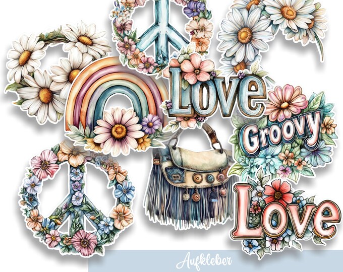 Flower Power Stickers Love, Peace & Happiness Flower Children, Laptop Stickers Party Planner in 3 Sizes