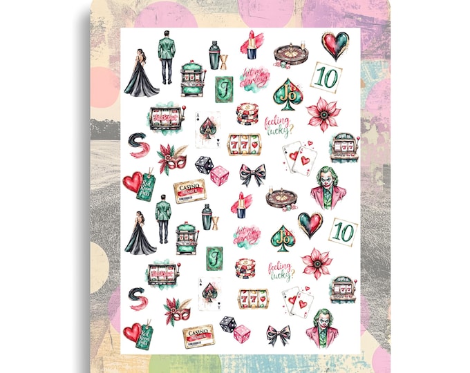 Casino Lovers Nail Stickers - Waterslide Nail Decals - Poker Game Vegas Chips Poker Face