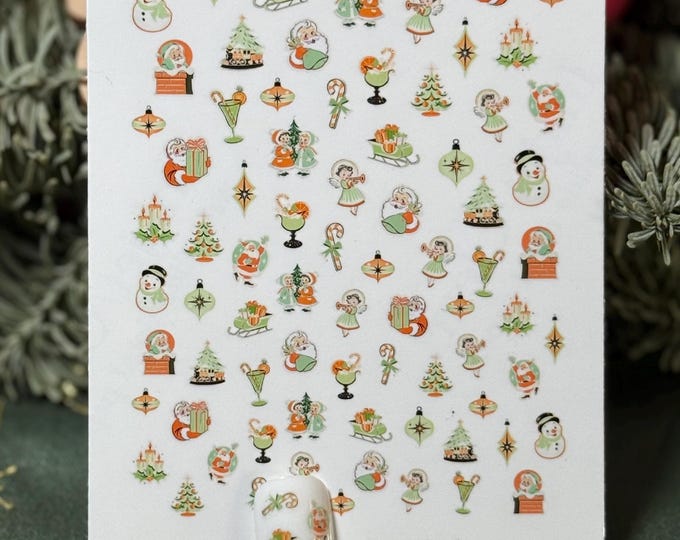 Nail Decals, Vintage Midcentury Modern Christmas, Waterslide Decals, Nail Stickers, Retro Christmas 1950s - 1960s