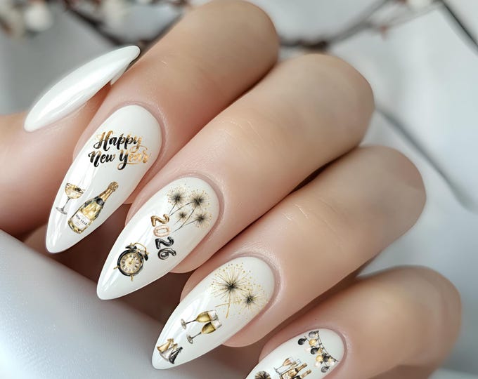 New Year's Day nail stickers, water slide stickers, decals for nails, nail art, nail design, New Year's Eve
