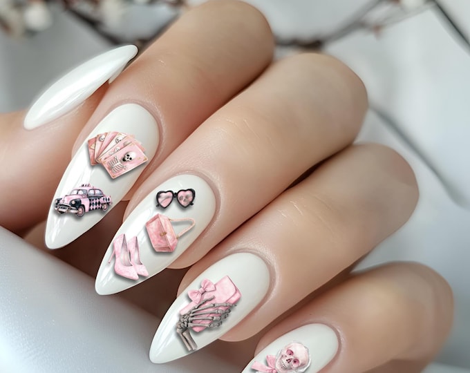 Nail stickers, Gothic nails, Gothic stickers, melancholic nail stickers, love, pink, dark, waterslide nail art