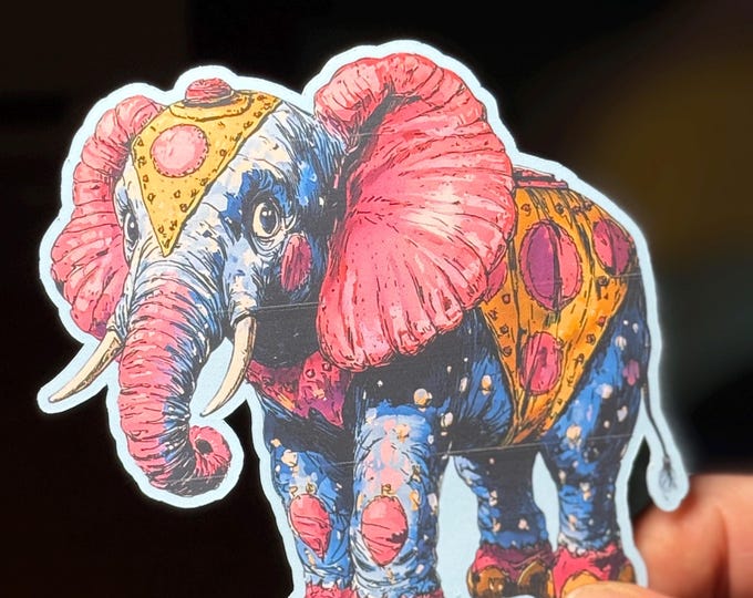Colorful Elephant Vinyl Sticker, Matte Finish, Waterproof, Approx. 4 inches / 10
