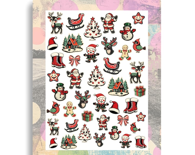 Nail stickers, nail tattoo nail art, retro Christmas, Santa Claus nail art sticker winter Christmas tree holidays