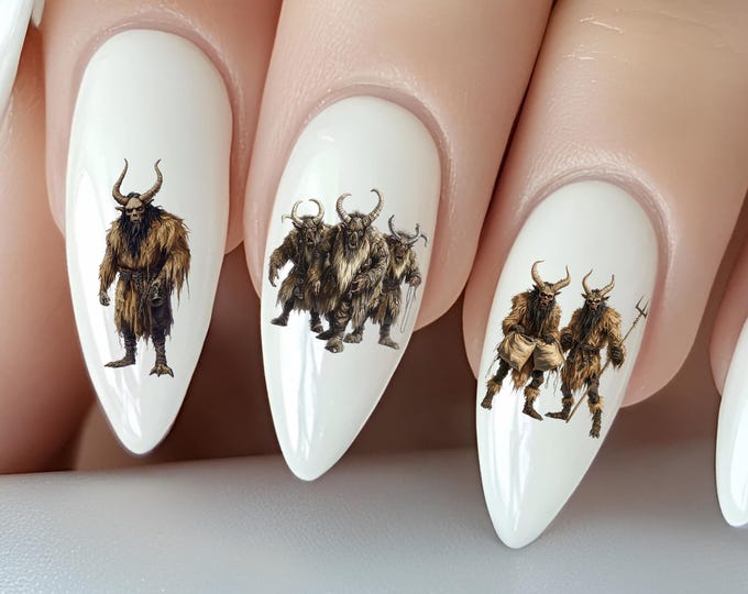 Krampus water-slide nail decals – demon, punishment, naughty, terrifying figure