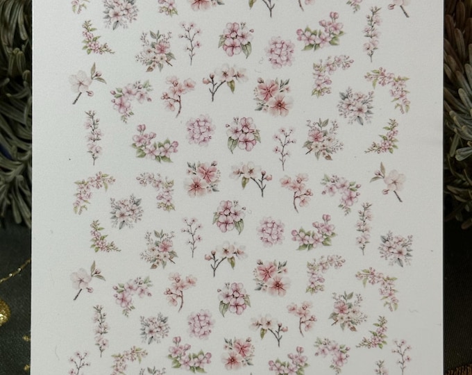 2D Water Nail Stickers Cherry Blossoms, Nail Stickers, Cherry Blossom Bouquet Nail Art, Floral Vines