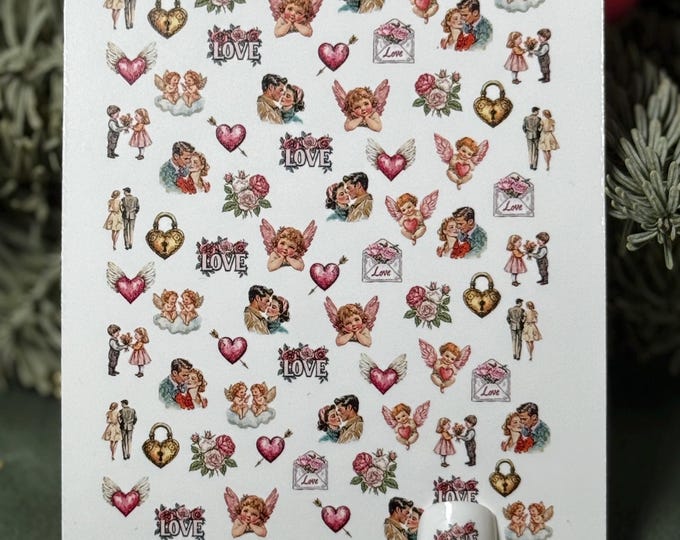 2D Nail Stickers Valentine's Day Water Slide Stickers for Nails, Nail Art Couple, Heart, Love Letter