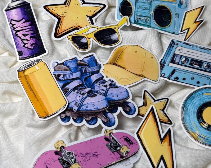 80s Sticker Set - Laptop Stickers - Vinyl Stickers - Hand-Drawn - Street Style - Retro