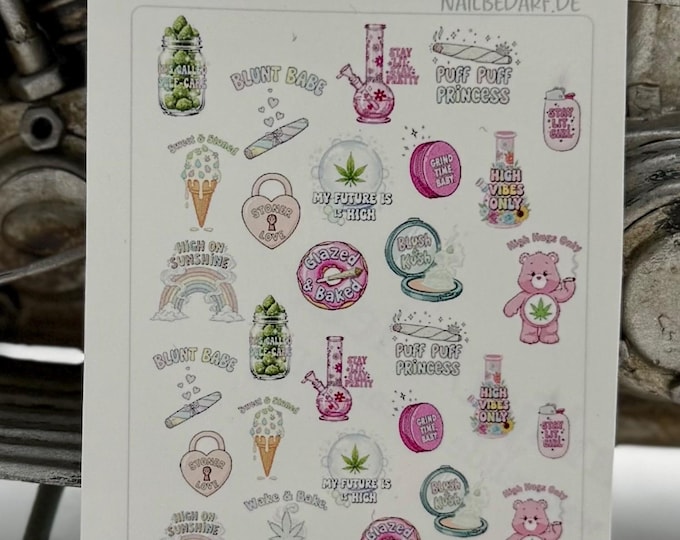 Cannabis, stoner nail stickers, marijuana nails, hemp nail art, waterslide decals, nail stickers, stoner girl nails