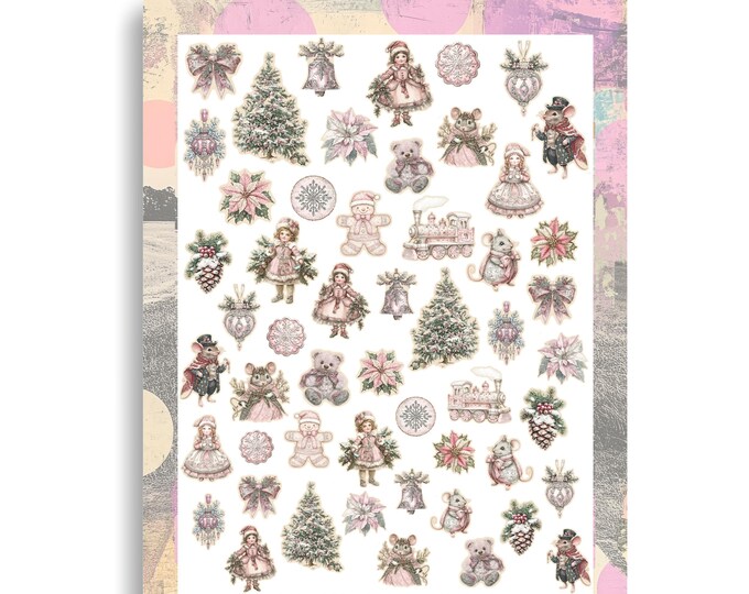 Christmas nail stickers | Water-slide tattoo nails | Victorian nail art | Gift bow | Pine cone | Cute mouse