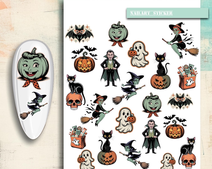 Nail Stickers / Halloween Nail Stickers / Retro Halloween Stickers / Water Nail Decals / Nail Art Halloween Nail Design