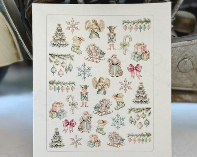 Christmas Nail Stickers / Water Nail Decals / Victorian Vintage Winter Christmas Watercolor
