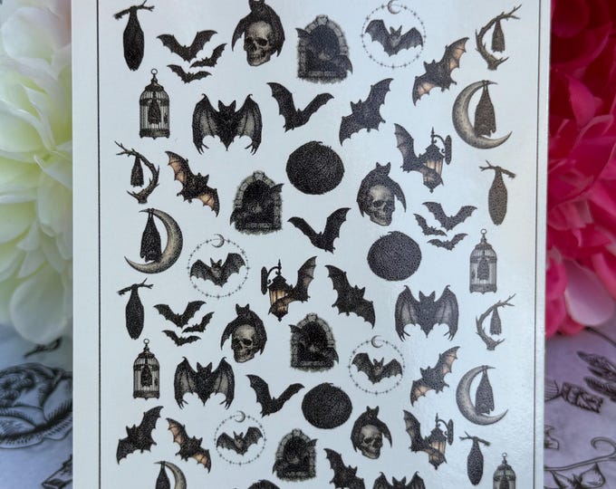 Water-Slide Nail Decals – Bats, Halloween Nail Art Bats, Fruit Bats