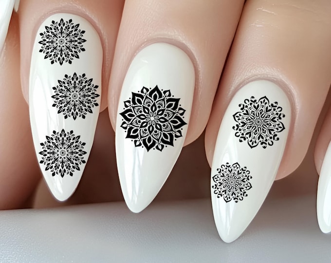 Mandala Water Slide Nail Stickers, Black