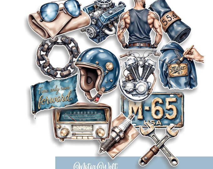 Motor Lover Stickers - Pit Stop, Garage Workshop Tools, Motorcycle Helmet, Spark Plug