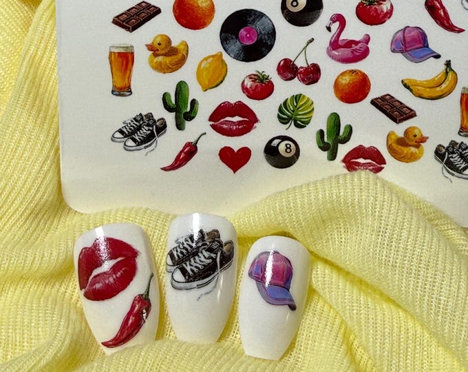 Funky water-based nail stickers, water-slide decals, retro nail art stickers, hot