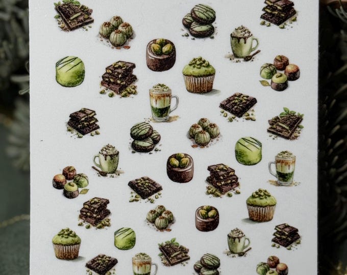 Pistachio nail stickers, chocolate waterslide decals for nails, truffles, food, chocolates