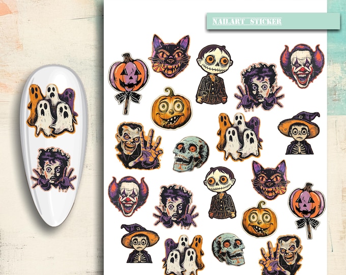 Nail Stickers / Halloween Nail Stickers / Retro Halloween Stickers / Water Nail Decals / Nail Art Halloween Nail Design