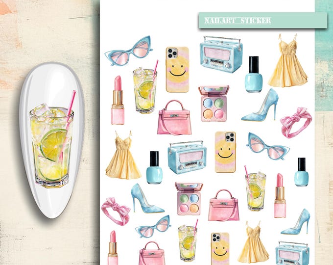 Nail Stickers / Aesthetic Nail Stickers / Element Stickers / Water Nail Decals / Party Nail Art / Luxury / Pastel