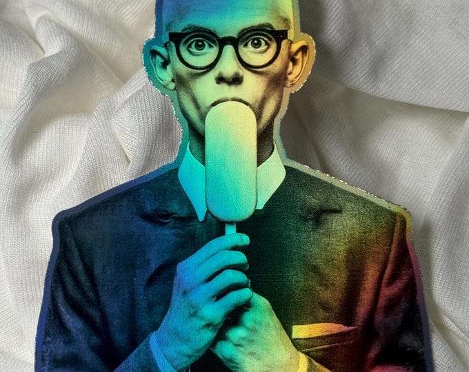 Quirky Man with Ice Cream Vinyl Sticker, Hologram, Waterproof, Approx. 4 inches / 10 cm