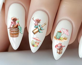 Adesivi per unghie effetto acqua per feste western, adesivi per unghie effetto acqua per ragazze country, ferro di cavallo