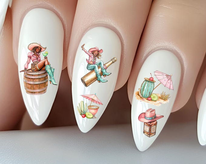 Cocktail Western Party Water Slide Nail Stickers, Water Slide Nail Stickers Country Girls, Horseshoe