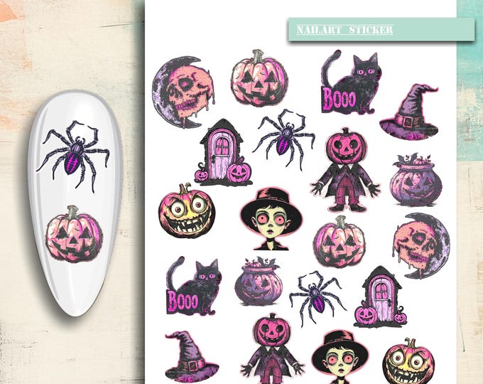 Nail Stickers / Halloween Nail Stickers / Retro Halloween Stickers / Water Nail Decals / Nail Art Halloween Nail Design