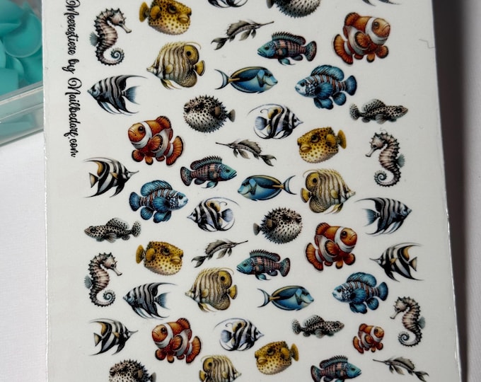 Sea Fish Water Nail Stickers, Water Slide Decals, Underwater Fish Nail Art Stickers
