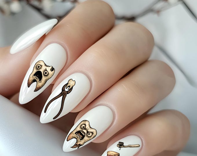 Scary Tooth Nail Stickers / Halloween / Water Nail Decals / Spooky / Nail Art / Tooth Horror / Tooth Fairy