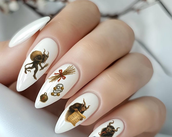 Krampus, Krampus nail stickers, Krampus nails, spooky nail art, waterslide decals, nail stickers, Christmas Krampus