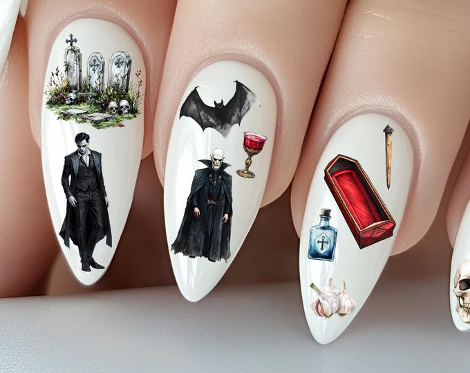 Vampire Water Nail Stickers, Water Slide Stickers for Nails, Bloodsucker Nail Stickers, Nosferatu, Garlic, Blood