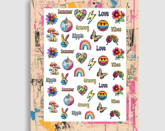 Flower Power - Waterslide Nail Stickers - Hippie, Love