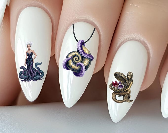 Gothic Witch Water Nail Stickers, Water Decals for Nails, Dark Mermaid, Sea Witch, Fantasy Sea Witch