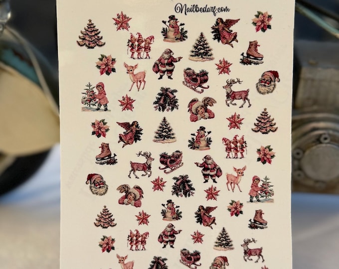Nail stickers, nail tattoo nail art, retro pink Christmas, snowman nail art stickers winter snowflakes holidays