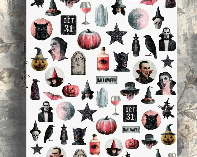Halloween Vintage Grunge Waterslide Decal Stickers for Nails | Nail Art | Gothic Nail Art