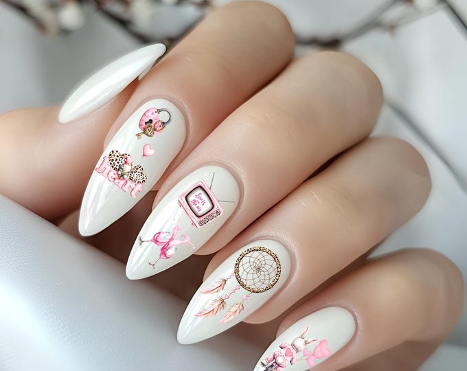 Nail Art Water Decals Valentine's Day, Love is in the Air, Pink Leopard Print, Water Slide Nail Decal, Nail Water Slide