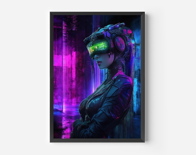 Cyberpunk Poster Print - Gaming Room - Futuristic Sci-Fi Wall Art - Techno Print