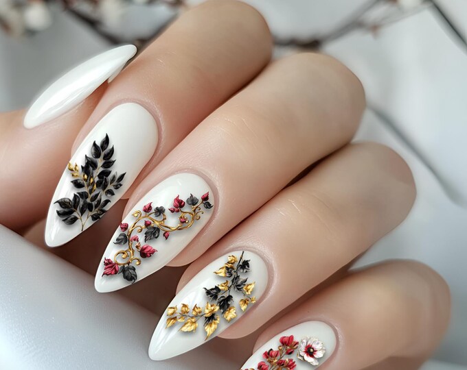 Nail Stickers Flowers Dark Fantasy Flower, Gothic Flowers Nail Art Waterslide Decals