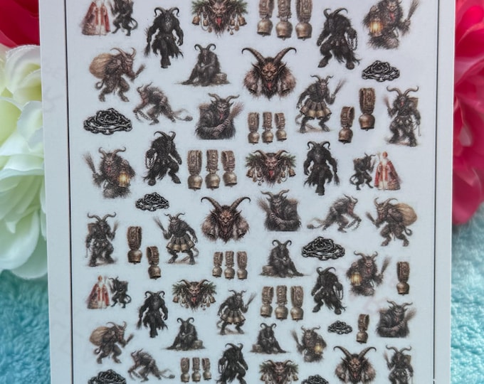 Krampus, Krampus nail stickers, Krampus nails, spooky nail art, waterslide decals, nail stickers, Christmas Krampus