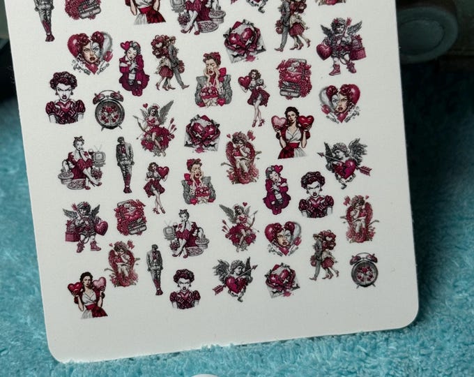 Valentine's Day Water Nail Stickers, Water Slide Stickers for Nails, Heart Nail Art Stickers, Girly, Whimsical