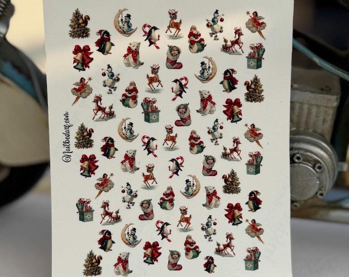 Nail Stickers, Vintage Mid-Century Modern Christmas, Water Slide Decal, Retro Christmas 1950s-1960s