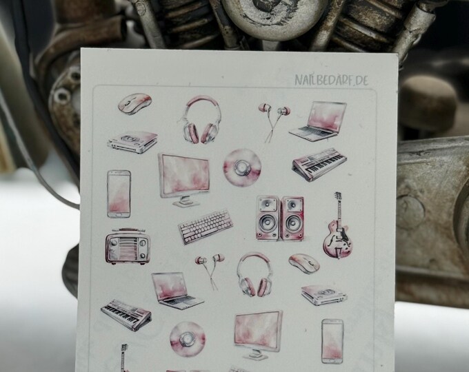 Nail decals, leisure hobby, waterslide decals, nail stickers, PC, laptop, headphones, cell phone, CD, guitar, nail tattoo