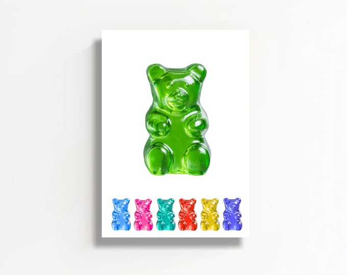 Gummy Bear Poster in Various Colors, Green Gummy Bear, Color Poster, Wall Art, Art Print, Wall Poster