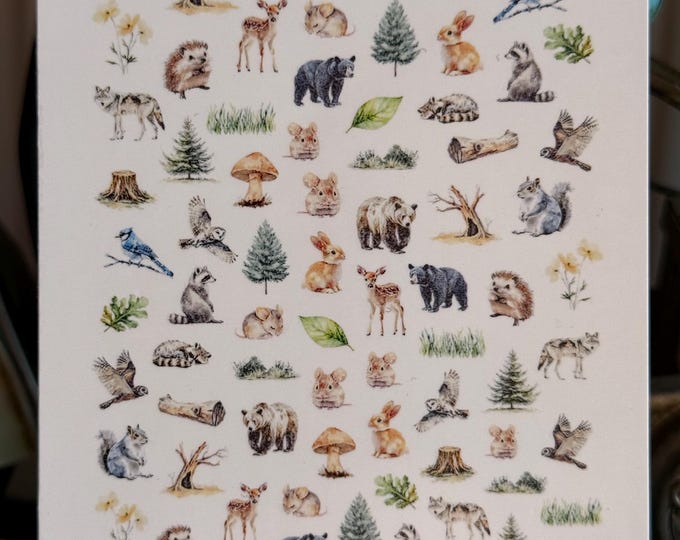 2D Nail Stickers Forest, Forest Animals, Forest Landscape Decals Waterslide Nail Art Stickers