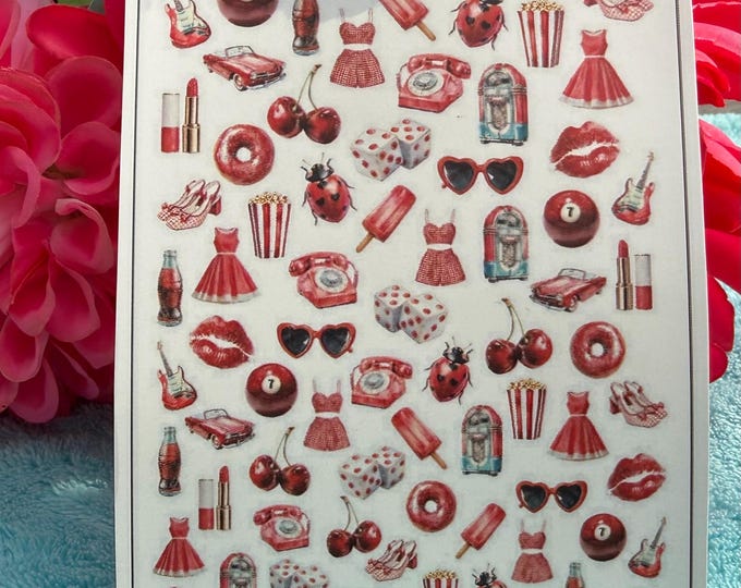 Water-Slide Nail Decals – "Sweet Temptation" Cherry Nail Art (Red & White)
