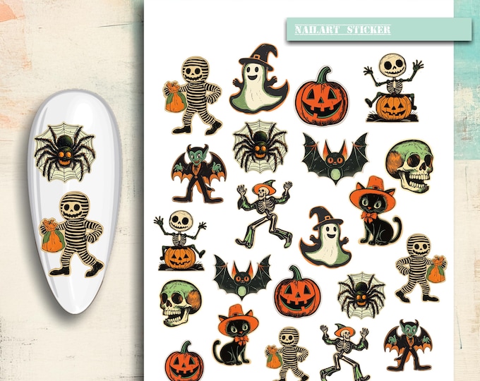 Nail Stickers / Halloween / Retro Halloween / Water Nail Decals / Vintage Nail Design / Nail Art