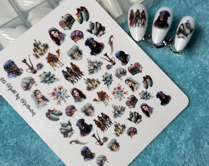1001 Nights Water Slide Nail Stickers, Water Slide Nail Art Stickers, Magic Lamp, Aladdin, Princess, Fairy Tale